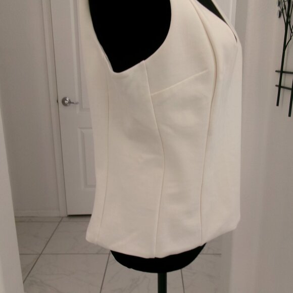 New EXPRESS Cream Ponte V-Neck Seamed Sleeveless Top Blouse L NWT - Picture 6 of 10
